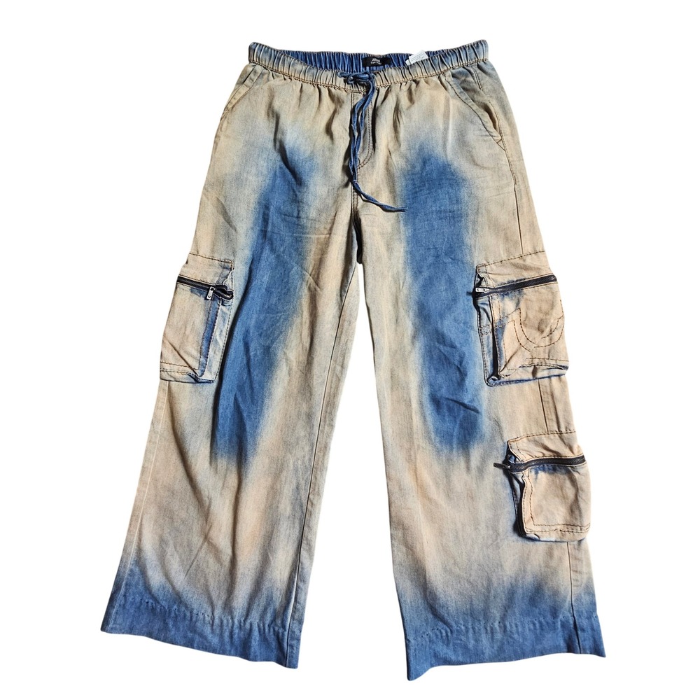 True Religion Jessie Super Baggy Vintage Wash Cargo Jeans Wide Leg 32x29 Hip Hop